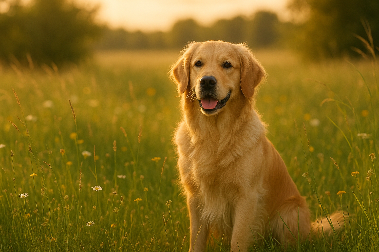 Golden retriever in a field that will fit on my home page